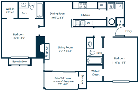 Southpark Commons B5 Floor Plan 2 Bedroom 2 Bath at Southpark Commons Apartment Homes, Charlotte